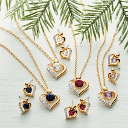 Gemstone Heart Pendant &amp; Earring Set, , large
