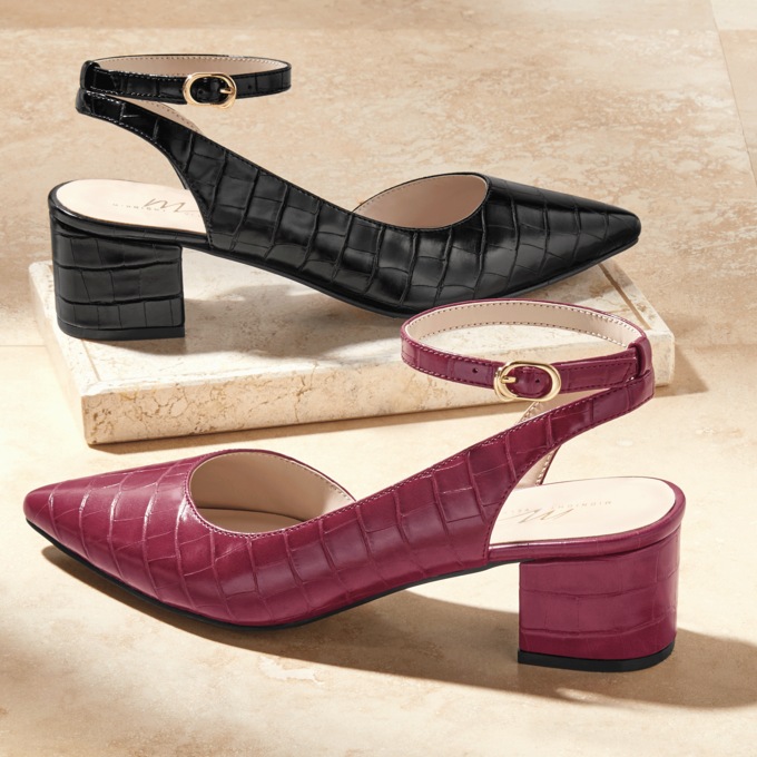 Midnight Velvet Ankle-Strap Croco Pump, , large