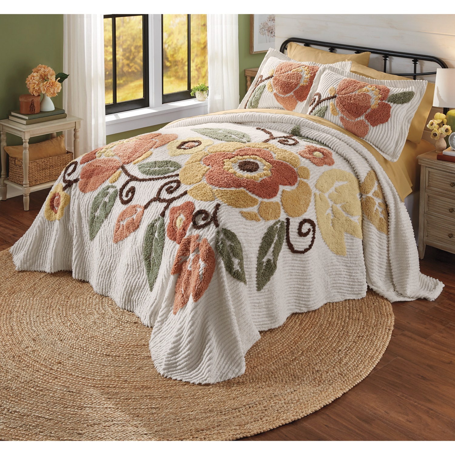 Autumnal Floral Chenille Bedspread | Seventh Avenue
