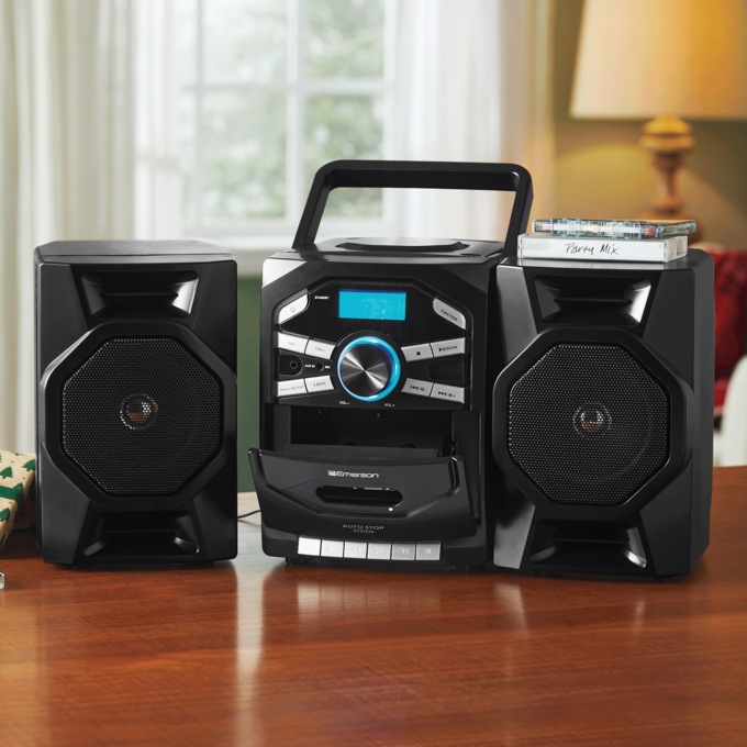 Emerson Portable CD/Cassette Stereo Boom Box, Black, large