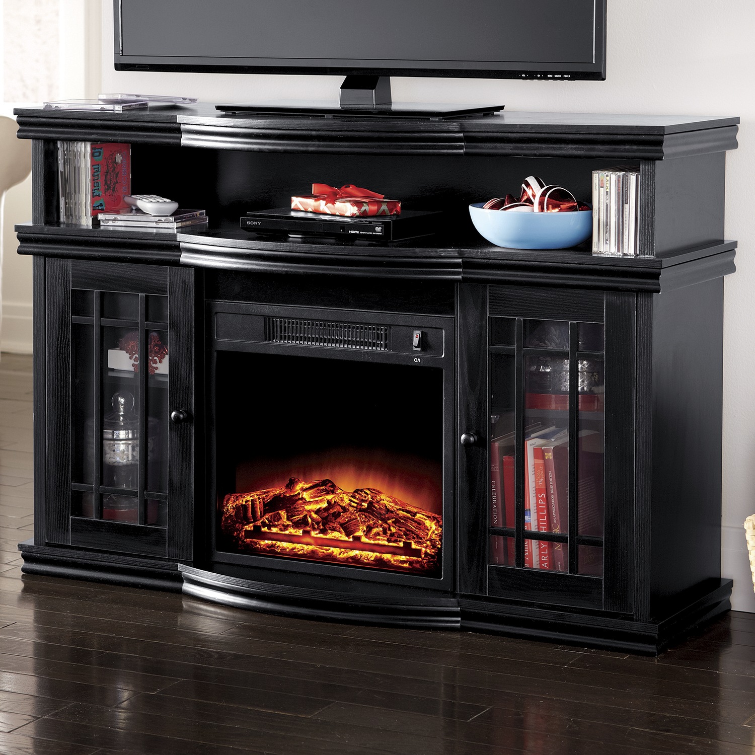 Black Media Center Fireplace Seventh Avenue