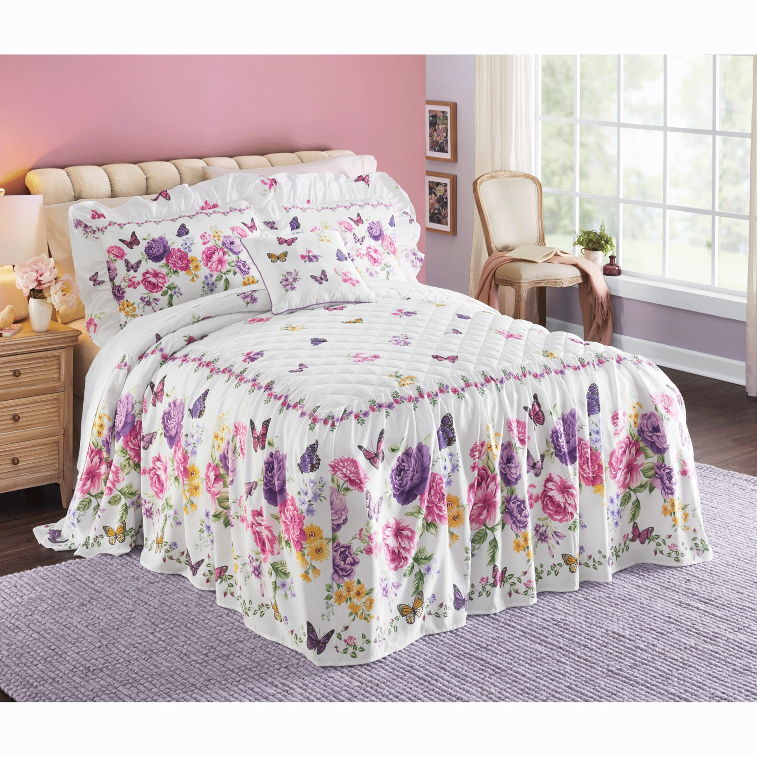 【新品】LILY柄design f cotton カラー&リーシュ セット Butterfly Floral Skirted Bedspread | Seventh Avenue