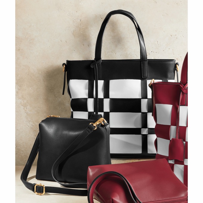 M.C. Handbags 2-Piece Woven Plaid Tote Set, , large