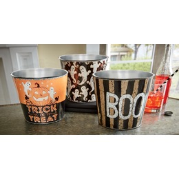 Set of 3 Vintage-Style Metal Halloween Buckets, , large