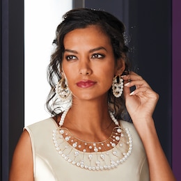 Wire Faux-Pearl Bib Necklace & Earring Set, , large