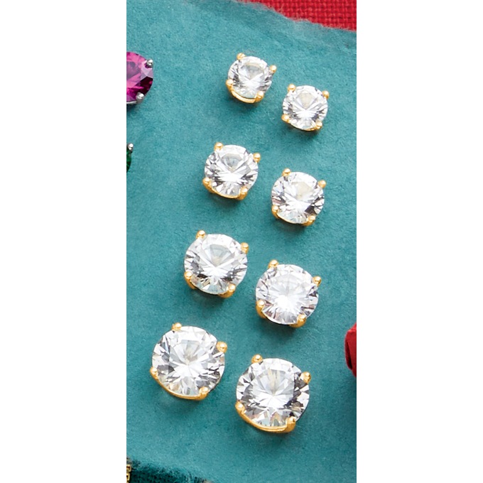 4-Pair Lab-Created Stud Earring Set, , large