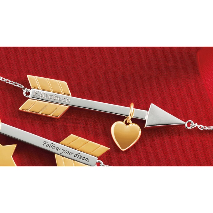Name Two-Tone Metal Sentiment Arrow Pendant, , large