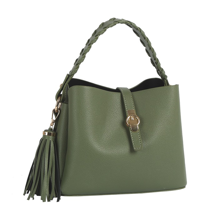 Braid Handle Satchel, Olive, large