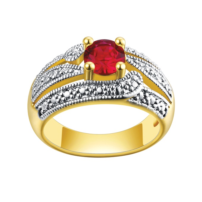 Gem & Diamond-Accented Two-Tone Ring, , large