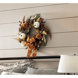 White And Orange Pumpkins Wreath, , large