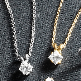 Sterling Lab-Created Diamond Princess Solitaire Pendant, , large