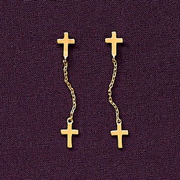 10K Cross Drop Earrings, , large