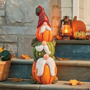 Large Lit Harvest Pumpkin/Gnome Stack, Multi, large