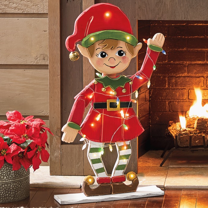 Chunky Wood Cutouts Lit Elf , , large