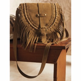 Faux-Suede Fringe Saddle Bag, , large