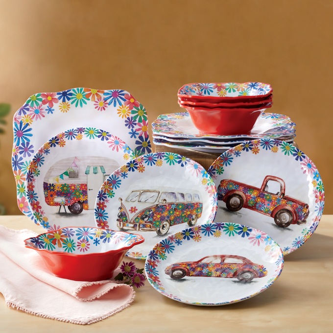 12 Piece Assorted Melamine Boho Dinnerware Set Seventh Avenue