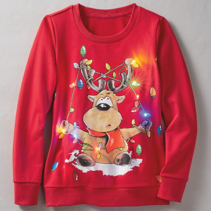 Light-Up Reindeer Sweatshirt, , large