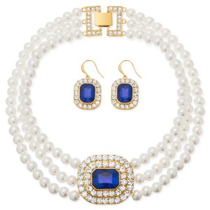 Crystal and Faux-Pearl Necklace/Earring Set, , large