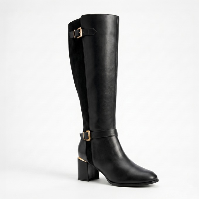 2-Buckle Faux-Leather Riding Boot, , large
