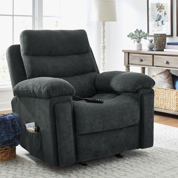 Rocking Recliner with Massage & Heat, Textured Charcoal, large