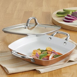 Ginny&amp;&#35;39;s Square Ceramic Skillet with Lid, , large