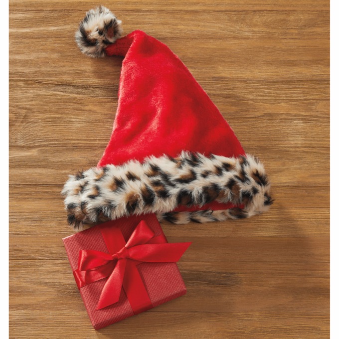 Leopard-Trim Santa Hat, , large