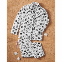Panda Print Fleece PJ Set with Button-down Top and Pull-on Pant, , large