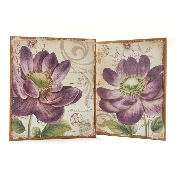 Set of 2 Burlap Floral Canvases, , large