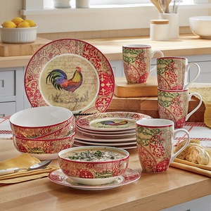 16-Piece Monsieur Rooster Dinnerware Set, , large