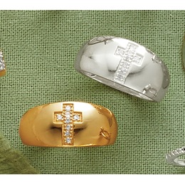 Diamond 10K Gold Unisex Cross Ring, , large
