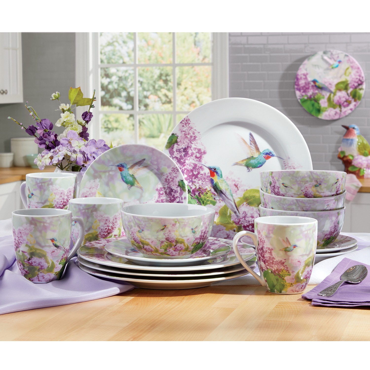 16pc. Lilac Hummingbird Dinnerware Set Seventh Avenue