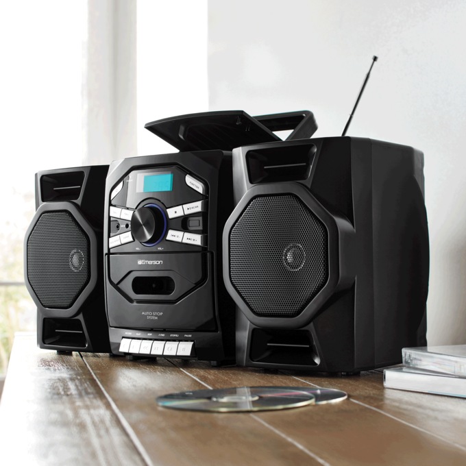 Emerson Portable CD/Cassette Stereo Boom Box, Black, large