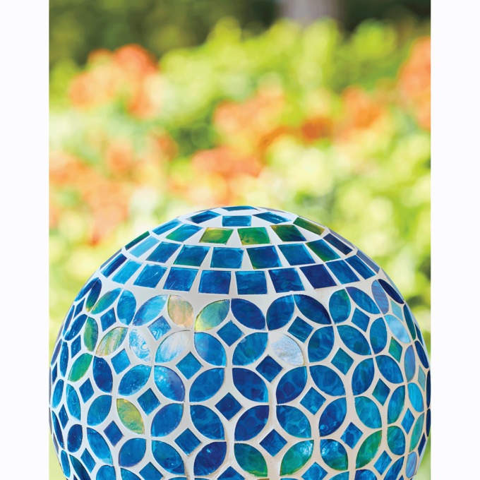 Solar Gazing Ball, Blue Mosaic, large