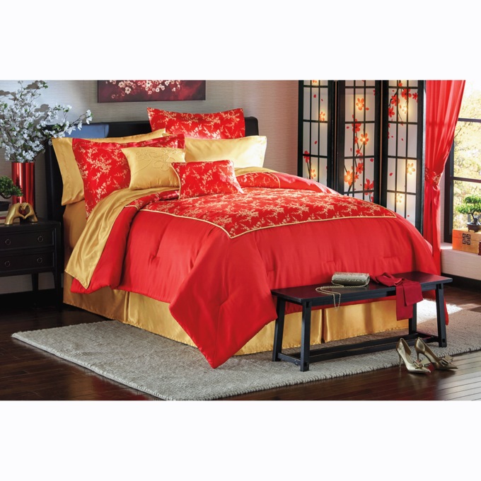 Cherry Blossom Jacquard 10-Piece Bed Set and Window Treatments, , large