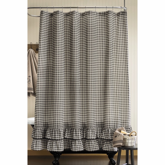 Gingham Ruffled Shower Curtain, , large