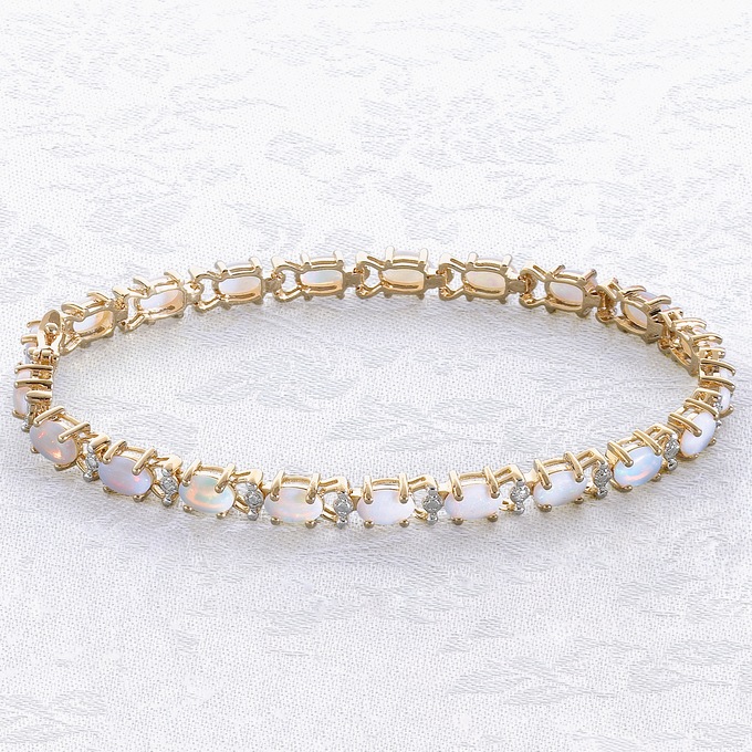 Genuine Opal & Diamond Tennis Bracelet, , large