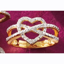 Diamond Open Heart X Ring, , large