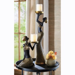 Set of 2 Global Woman Candleholders, , large