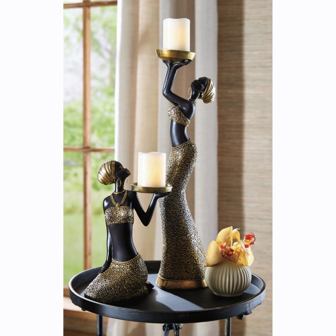 Set of 2 Global Woman Candleholders, , large