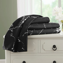 Black Marble Microfiber Print Sheet, , large