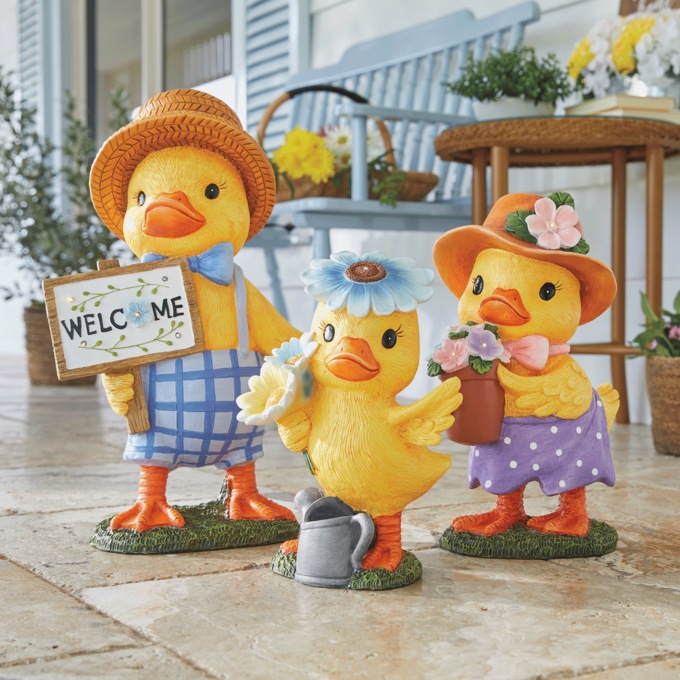 Set of 3 Resin Ducks, Yellow, large
