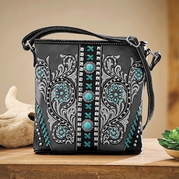M.C. Handbags Jamie Crossbody with Floral Embroidery, , large