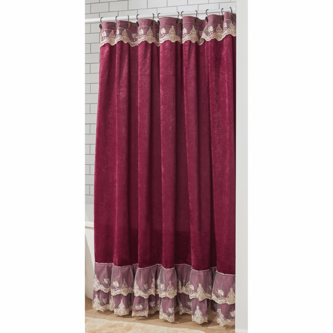 Velvet Ruffle Shower Curtain, , large
