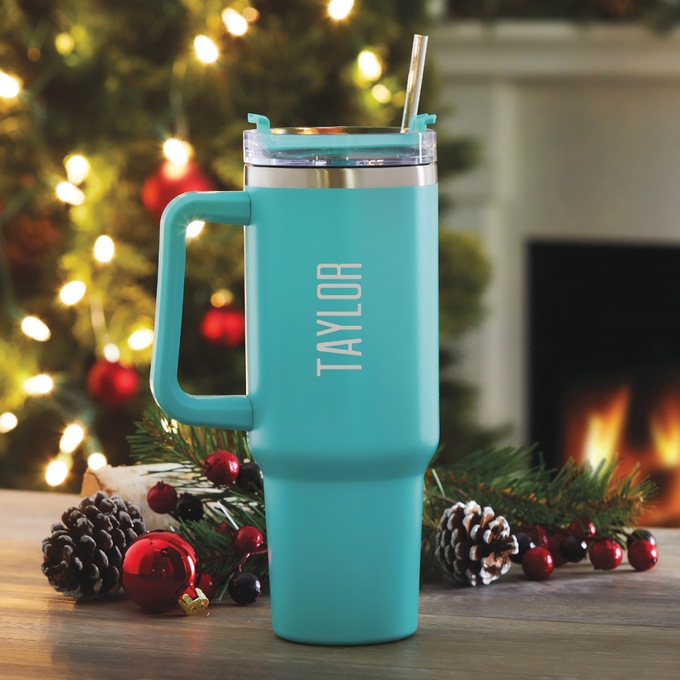 Personalized Block Stainless Steel 40-oz. Travel Mug, , large