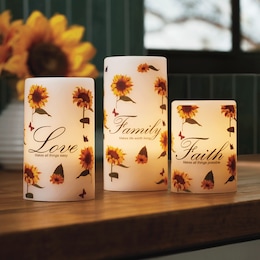 Set of 3 LED Sunflower Sentiment Candles, , large