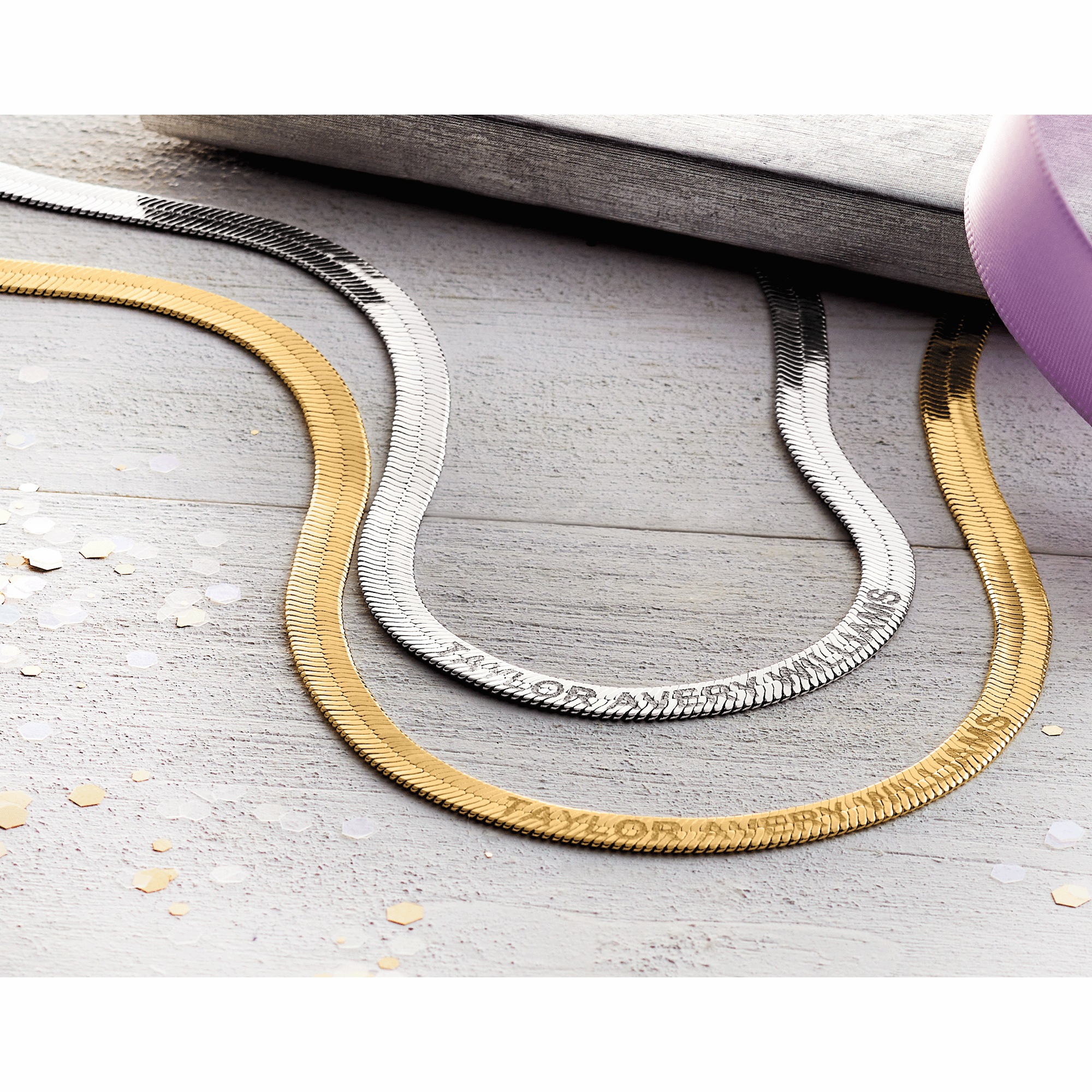 Message Herringbone Chain Necklace, , large