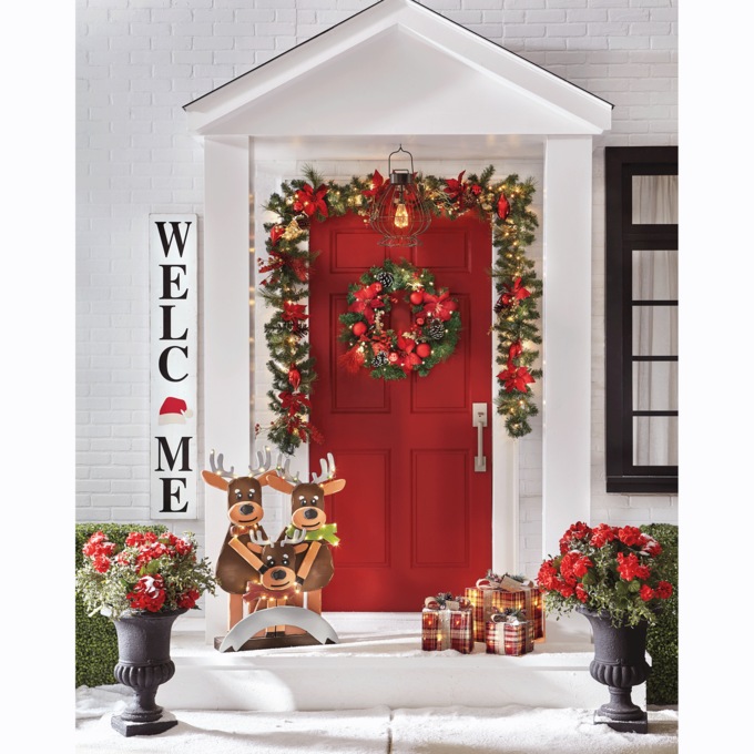 Chunky Wood Welcome Reindeer Family, , large
