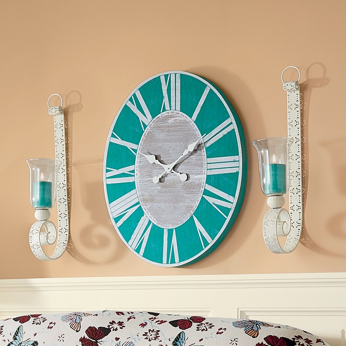Distressed Oval Clock, Teal, large