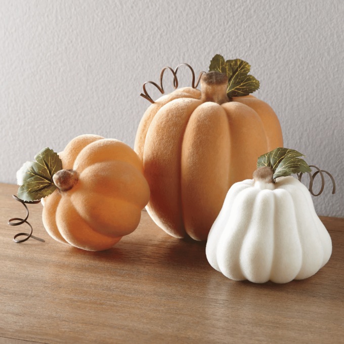 Set of 3 Flocked Pumpkins, , large