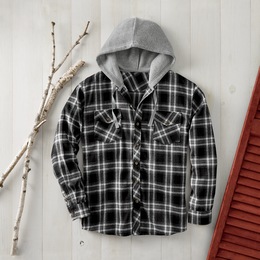 Men&amp;&#35;39;s Flannel with Fleece Hoodie, , large